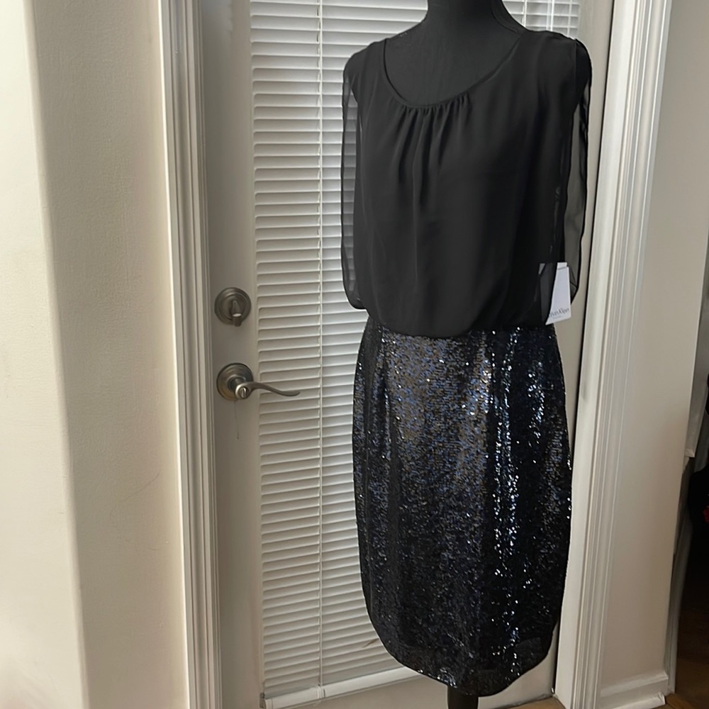 Calvin Klein Sequined Blouson Sheath Dress